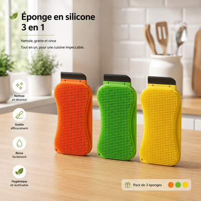 🧼 Pack de 3 Éponges Silicone Magiques "Tri-Color"
