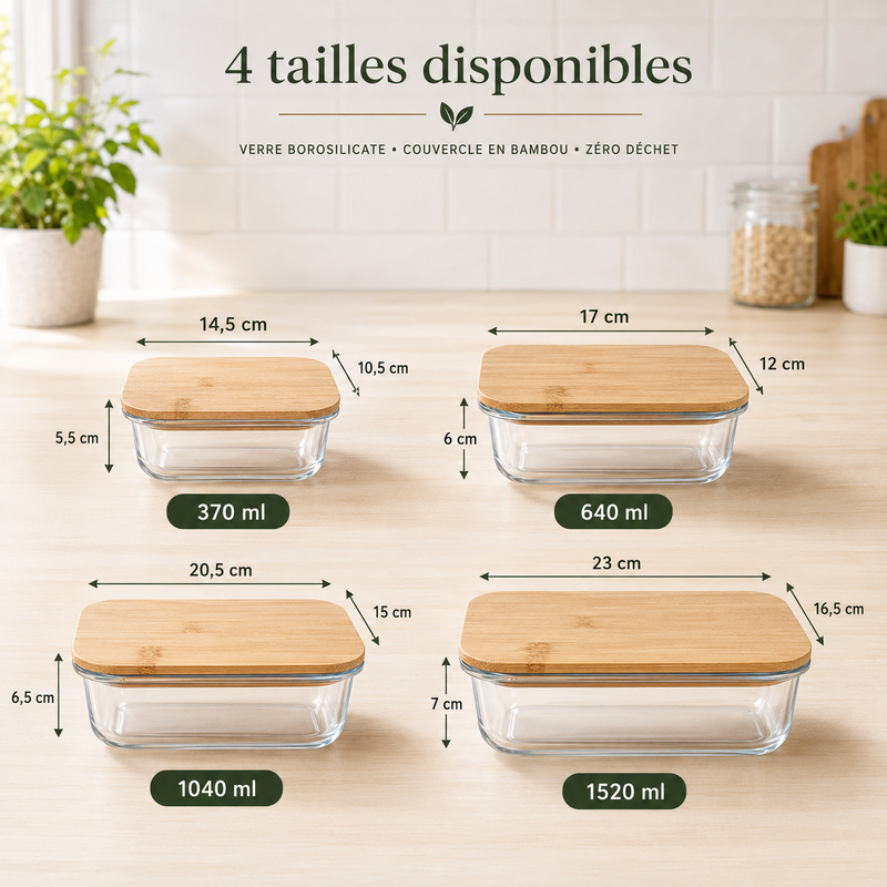 BoĂźtes Conservation Verre + Couvercle Bambou