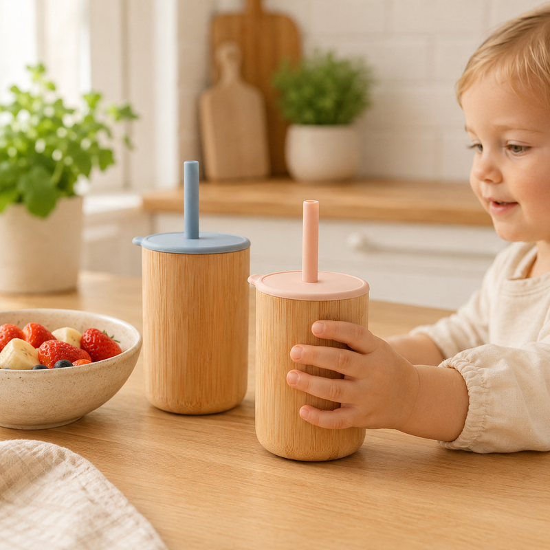 Gourde Enfant Bambou + Couvercle Silicone + Paille