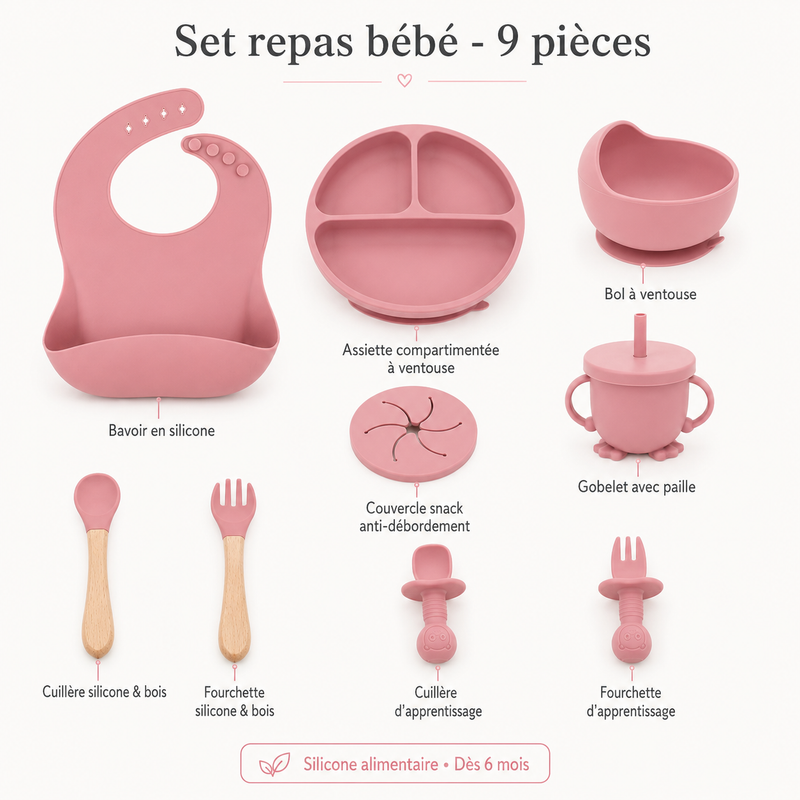 Set Repas Bébé Silicone 9 Pièces
