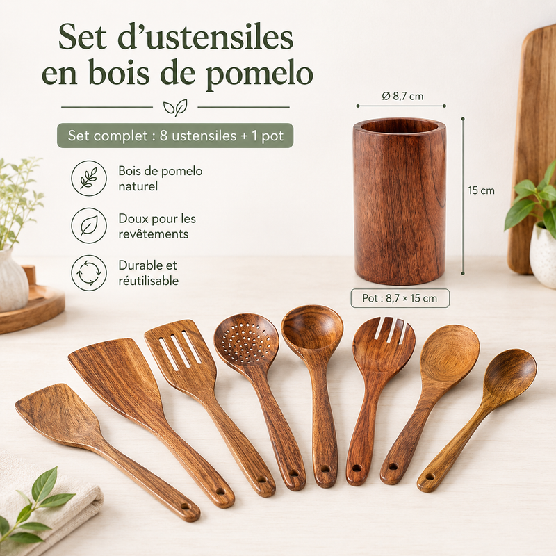 Set Ustensiles Teck 9pc + Pot Rangement