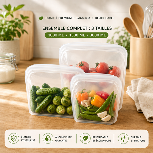 🌿 Trio Eco-Fresh : Les Sacs en Silicone Réutilisables qui remplacent le plastique