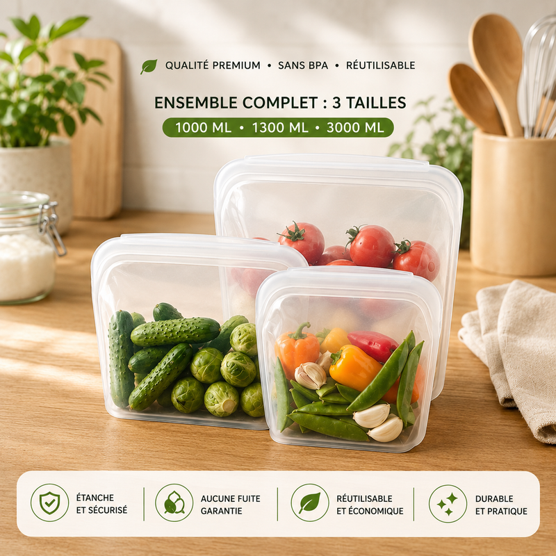 🌿 Trio Eco-Fresh : Les Sacs en Silicone Réutilisables qui remplacent le plastique