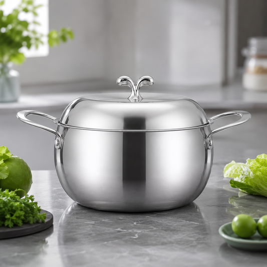 Cocotte inox 304 24 cm forme pomme finition miroir avec couvercle