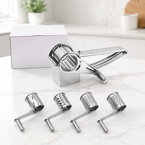 Râpe Rotative 4 Cylindres Inox 430 – Fromage, Noix, Chocolat