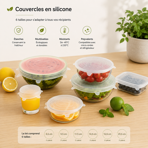 🥗 Set de 6 Couvercles "Stretch & Fresh"