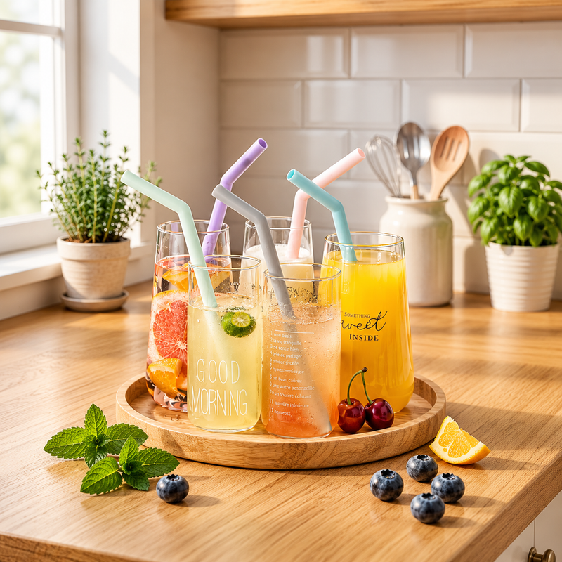 🥤 Pack de 5 Pailles Silicone "Soft-Sip" + Goupillon