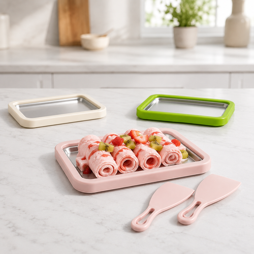 Plaque Glaces Roulées Inox 304 + 2 Spatules – Ice Rolls Maison en 3 Minutes