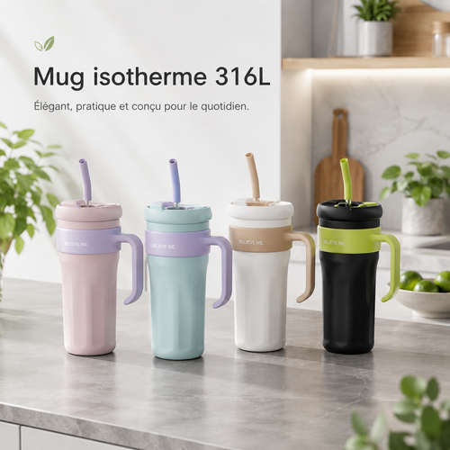 Mug Isotherme Inox 316 1,25 L – Paille Silicone