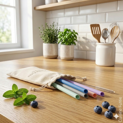 🥤 Pack de 5 Pailles Silicone "Soft-Sip" + Goupillon