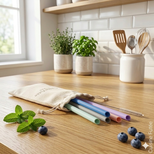 🥤 Pack de 5 Pailles Silicone "Soft-Sip" + Goupillon