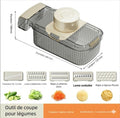 Les 5 lames inox du découpe-légumes : julienne, rondelles, bâtonnets, râpe et tranchoir